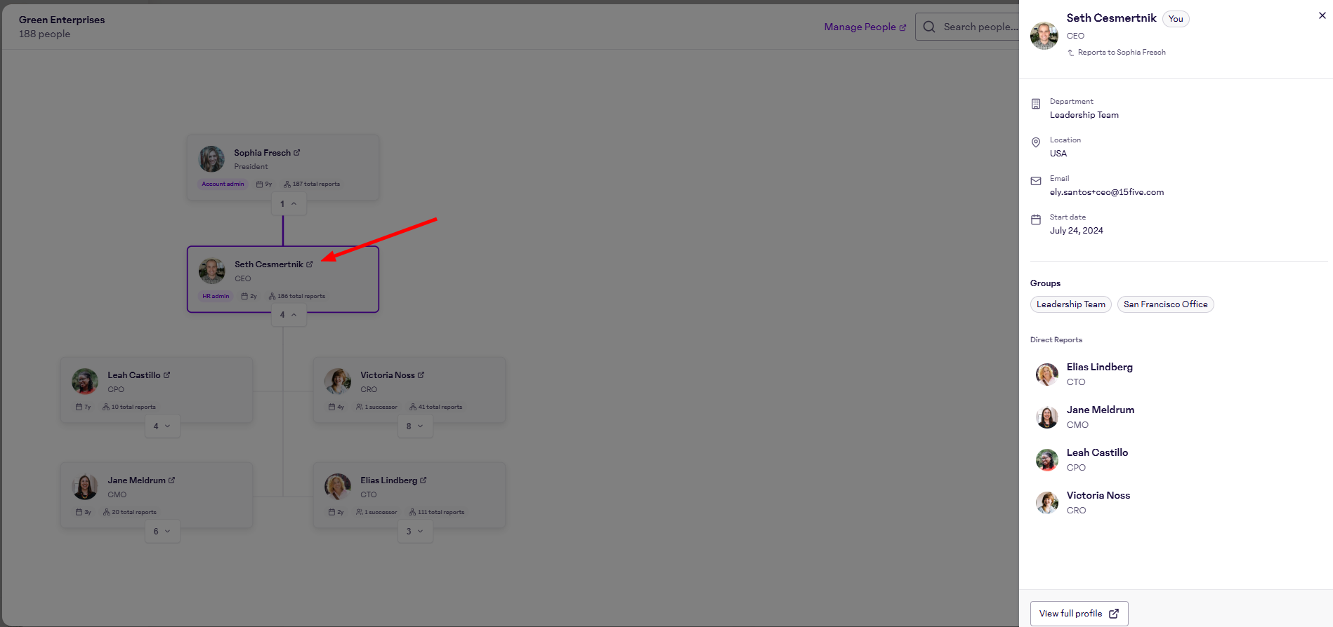 Org Char View employee details